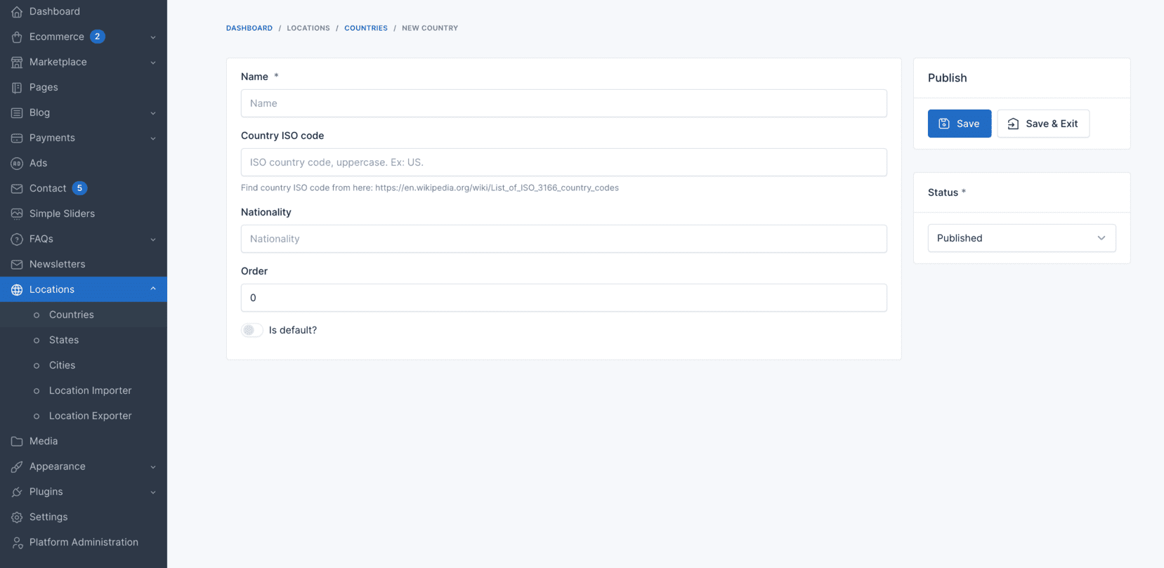 Manually create location