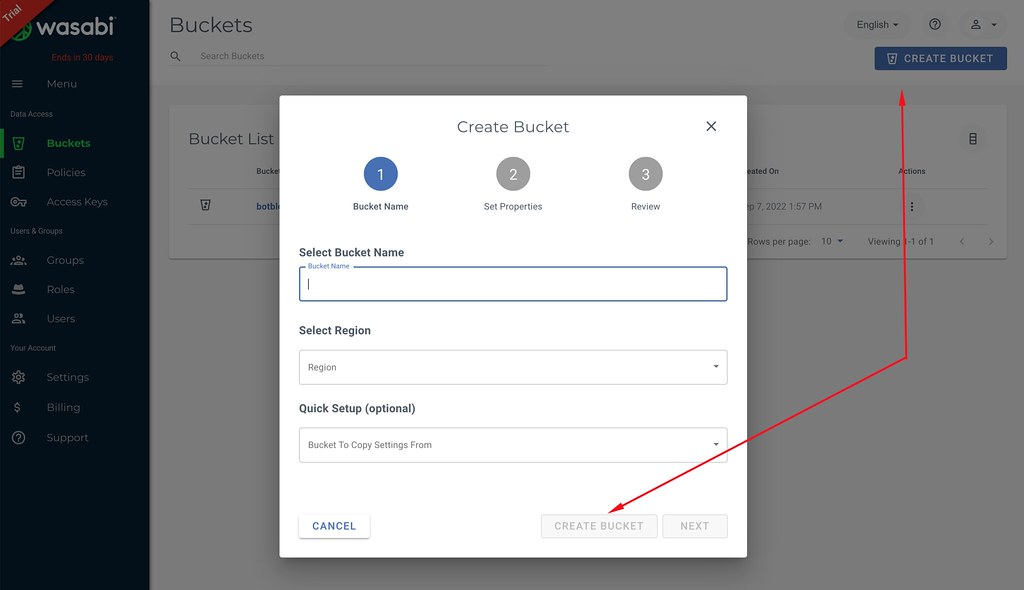 Creating a New Bucket