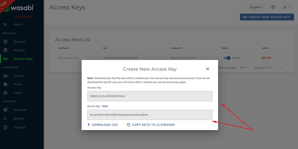Getting Access Keys